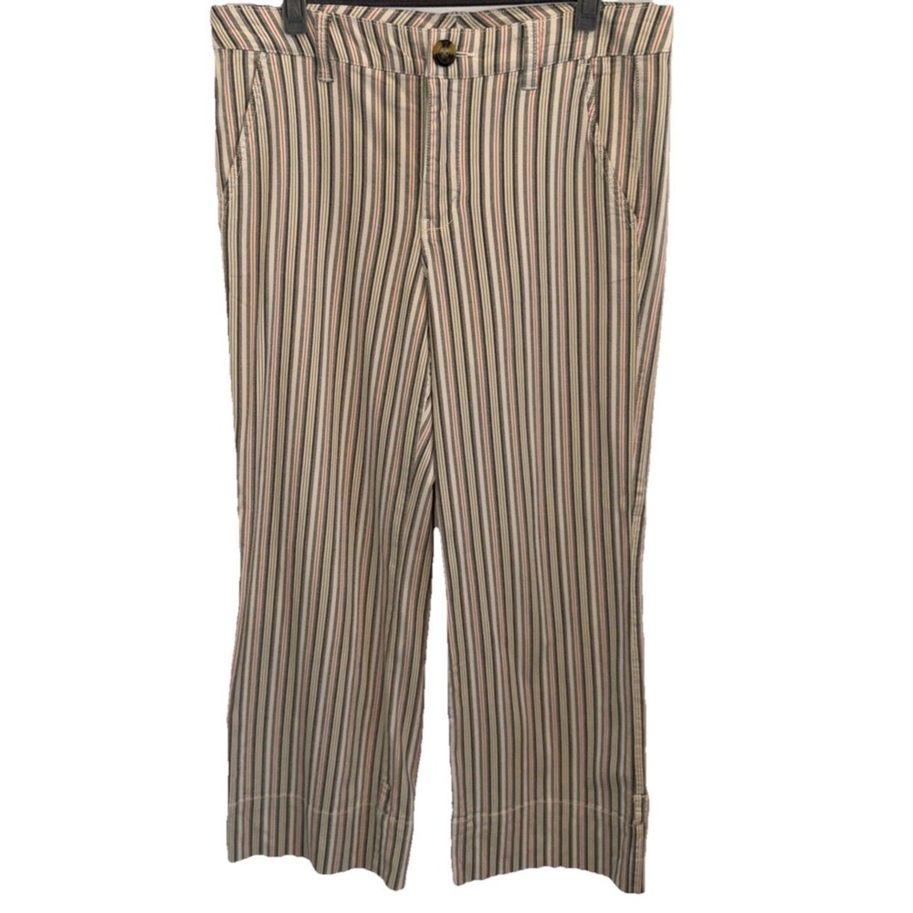 CAbi Women’s 10 Island Stripe Pants Beige Black Red Wide Leg Trouser Vacation